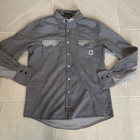 English Laundry Black Men’s Snap Button Dress Shirt Button Down Size M - Picture 1 of 5